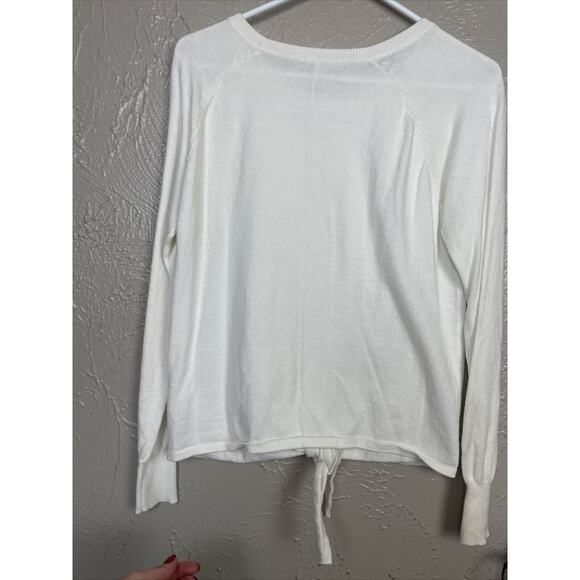 Project Sweater Womens Sweater Ivory Round Neck Cotton Tie Waist Size Medium - Picture 3 of 5